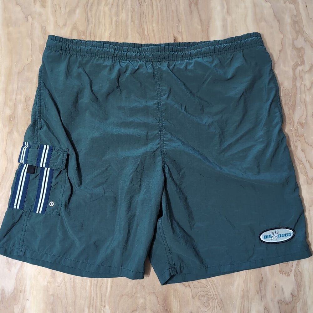 Big Dogs Mens Green Vintage 90s Nylon Lined‎ Mesh Pocket Board Shorts 7.5" 40"
